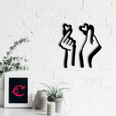 eCraftIndia Loving Couple Hands with Hearts Wood Wall Art Ready to Hang Wall Decor Decorative Showpiece  -  11 cm(Wood, Black)