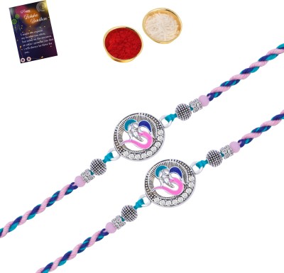 NM CREATION Bhaiya Bhabhi JW-4256-P2 Mauli Thread Rakhi  Set(2 Bhaiya Rakhi With Roli Chawal, 1 Raksha Bandhan Greeting Card)