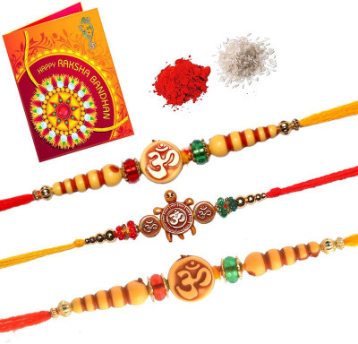 PDR Poonam Religious O1-O5-O6 Mauli Thread Rakhi  Set(3 Rakhi, Roli & Chawal, Greeting Card)