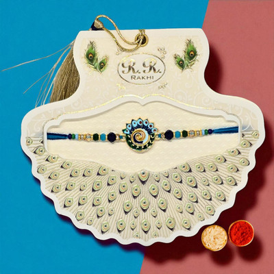 AjaraGems Peacock Inspired Rakhi for Brother – Traditional & Elegant Assorted Chawal Roli Pack  Set(Pack of 1)