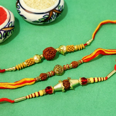 MFT Gifts Rudraksh Rakhi 00108 Mauli Thread Chawal Roli Pack  Set(250)
