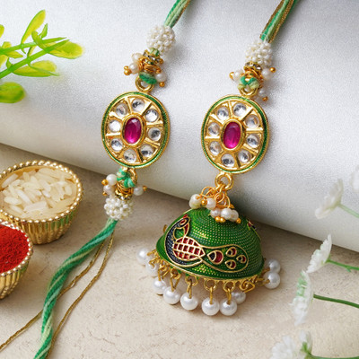 eCraftIndia Designer Rakhi Assorted Rakhi  Set(Set of 2 Designer Rakhis, 1 Roli Chawal Pack)