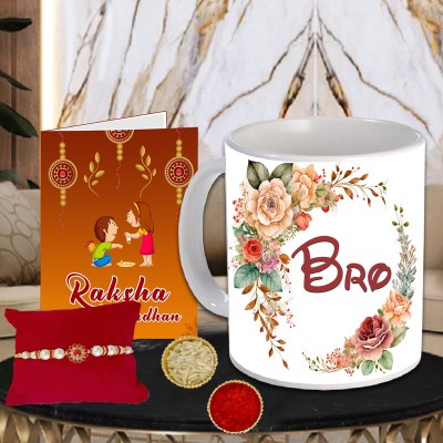 Giftforyou Greeting Card, Mug, Rakhi  Set(1 Ceramic Mug/Cup, 1 Greeting Card, 1 Rakhi, Roli Chawal)
