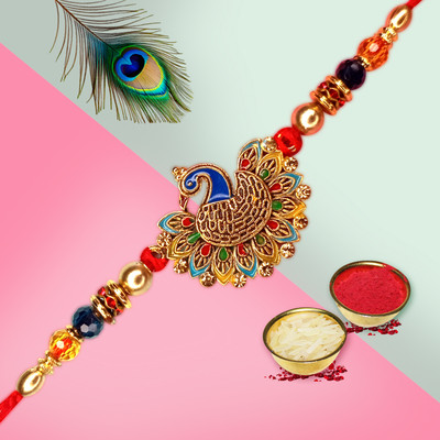 Midiron Religious Shubh Rakhi Kit – Rakhi for My Cousin Brother|Tika & Chawal Inside Assorted Rakhi  Set(1 Designar Rakhi, 1 Roli and Chawal)