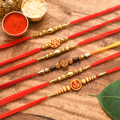 Poorak Religious 23RK_3RS_CR Assorted Rakhi, Chawal Roli Pack  Set(6 Rakhi)