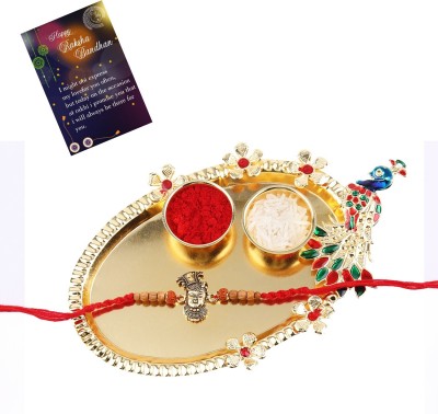 Paola Designer PL-1064-3031-1 Mauli Thread Rakhi  Set(1 Rakhi With Roli Chawal,1 Kankawati Pooja Thali And 1 Raksha Bandhan Greeting Card)