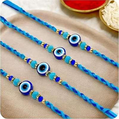 SC SWASTIK CREATION Designer Evil Eye Rakhi Combo Set of 4 for Brother Designer Rakhi for brother Mauli Thread Chawal Roli Pack  Set(free tilak set)