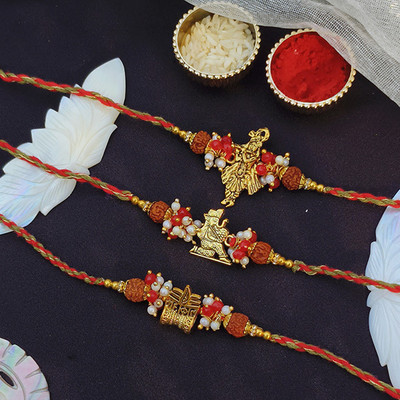 advika creations india Designer Rakhi Combo Set of 3 Yarn, Assorted Chawal Roli Pack  Set(Rakhi set of 3)
