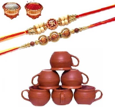 Mitansh Designer Rakhi with Tea Cup Set 6002 Mi Gift Mauli Thread Rakhi, Mug  Set(Rakhi 2 pcs, Tea Cup set/ 6 pcs Tea Cup Set, Roli Chaval Packet)