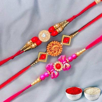 SHUBH LAXMI CREATION Designer E2-D8-F11 Assorted Rakhi, Chawal Roli Pack  Set(3 Rakhi, Chawal, Roli)