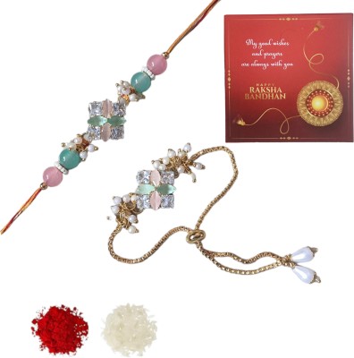 Dreamshop Designer DS_1013_Diomend Rakhi Kundan Greeting Card  Set(1)