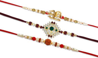 R A Enterprises Thread R-A-EN_02-2 Mauli Thread Chawal Roli Pack  Set(3 Rakhi, 1 Roli, 1 Chawal)