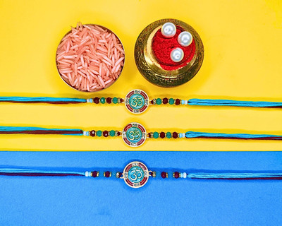 Orangenysha Designer N-RAKI9669-3PCS Mauli Thread Rakhi  Set(3 Rakhi)