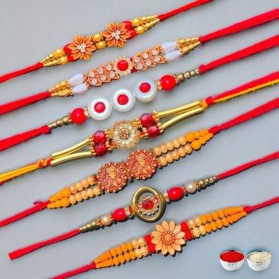 SHUBH LAXMI CREATION Designer G7-H4-F6-C7-D2-E9-D4 Assorted Rakhi, Chawal Roli Pack  Set(7 Rakhi, Chawal, Roli)