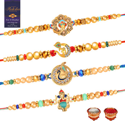 regus Designer RG_RAKHI_NEW_ST116 Assorted Rakhi, Chawal Roli Pack, Greeting Card  Set(4 Rakhi Combo Set)