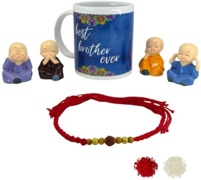 thriftkart Assorted Mug  Set(1 Mug, 1 Rakhi, 4 Monk Buddha)