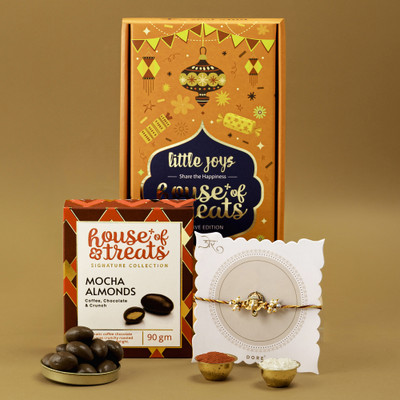 HyperFoods Designer Rakhi Hamper For Brother Rakhi with Chocolate Box Rakhi For Brothers with Gift Mauli Thread Rakhi  Set(Coffee Almond Dragees 90g, Ganesha Rakhi, Roli & Rice)