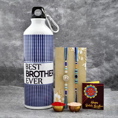 Tonkwalas Designer Rakhi Gift Set For Brother Combo With Roli Chawal Greeting Card- SIP-4-C33-C34 Mauli Thread Bottle, Rakhi, Greeting Card, Chawal Roli Pack Set(1 Printed Sipper Bottle 750 ML, 2 Rakhi, 1 Roli Chawal Packet, 1 Greeting Card) Tonkwalas Designer Rakhi Gift Set For Brother Combo With Roli Chawal Greeting Card- SIP-4-C33-C34 Mauli Thread Bottle, Rakhi, Greeting Card, Chawal Roli Pack Set(1 Printed Sipper Bottle 750 ML, 2 Rakhi, 1 Roli Chawal Packet, 1 Greeting Card)
