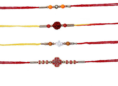 kli Designer RAKHI COMBO SET OF 4 Mauli Thread Rakhi  Set(1)