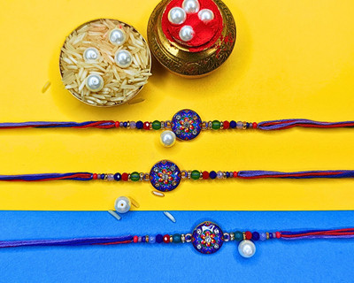 Orangenysha Designer N-RAKI939-3PCS Mauli Thread Rakhi  Set(3 Rakhi)
