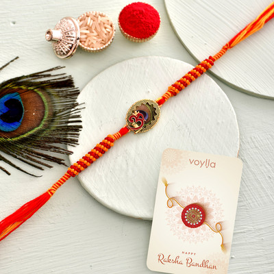 Voylla Designer Om Motif Divine Thread Rakhi For Brother Mauli Thread Chawal Roli Pack  Set(Pack of 1)