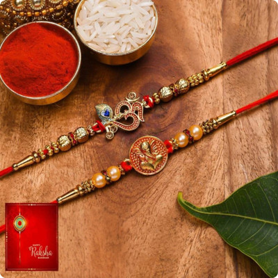 Poorak Religious RK24_PAK_2Y_204 Assorted Rakhi  Set(2 Rakhi For Brother, 1 Roli Chawal Set, 1 Greeting Card)