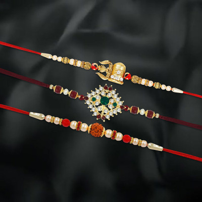 R A Enterprises Thread R-A-EN_8-3 Mauli Thread Chawal Roli Pack  Set(3 Rakhi, 1 Roli, 1 Chawal)