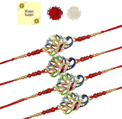 Dms Retail Thread Peacock Bracelet Rakhi for Brother with Roli Chawal Assorted Rakhi  Set(4 Rakhi)