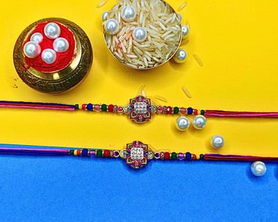 MANSIYAORANGE Designer M-RAKI9738-2PCS Mauli Thread Rakhi  Set(2 Rakhi)