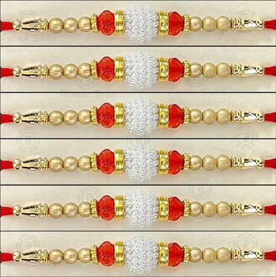 Param sales Designer 4045 Assorted Rakhi  Set(Combo of 6 Rakhi)