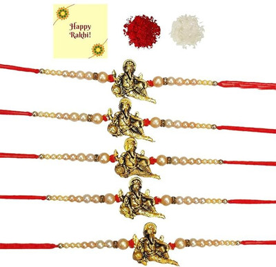 Dms Retail Thread Bracelet Rakhi for Brother with Roli Chawal Assorted Rakhi  Set(5 Rakhi)