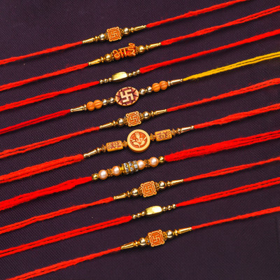 Poorak Religious RK24-CR-10Y-A Assorted Rakhi  Set(10 Rakhi, 1 Roli Chawal)