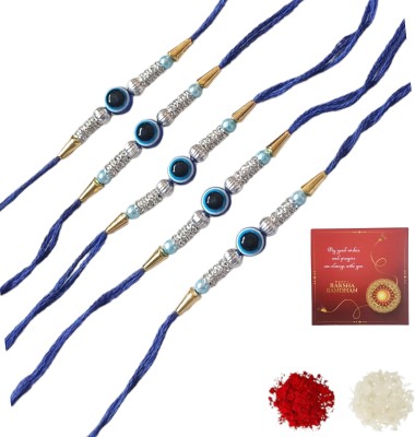 Dreamshop Designer DS_1010_Set 5pc Rakhi Evil Eye Pearl Greeting Card  Set(1)