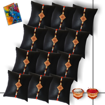 NAWEMA Religious RA-RB-RC-RD-SU Mauli Thread Rakhi  Set(12 Rakhi Set With 1 Rolichawal, 1 Card)