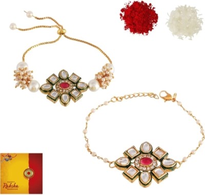 UNNATI JEWEL Kundan, Gold Finish Rakhi, Lumba, Artificial Flower, Bracelet  Set(1 Bracelet 1 Rakhi)
