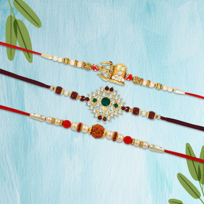 R A Enterprises Thread R-A-EN_23-3 Mauli Thread Chawal Roli Pack  Set(3 Rakhi, 1 Roli, 1 Chawal)