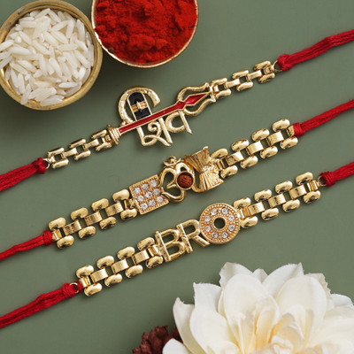 eCraftIndia Designer Rakhi Assorted Rakhi  Set(3 N Rakhi, 1 Roli Chawal)