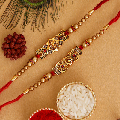 Anil Rakhi Designer D1119 Assorted Rakhi  Set(2 N Rakhi, 1 Roli Chawal)