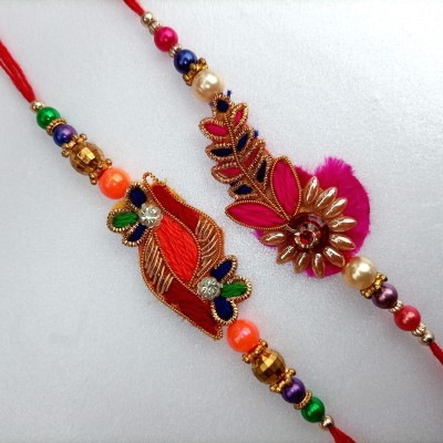 JDDCART Religious Designer Rakhi 2pieces set Mauli Thread Rakhi, Chawal Roli Pack  Set(2 Pieces Rakhi with 1 pack Rice and Roli)