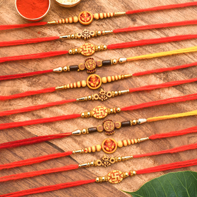 Poorak Religious 23RK_8RA_CR Assorted Rakhi, Chawal Roli Pack  Set(11 Rakhi)