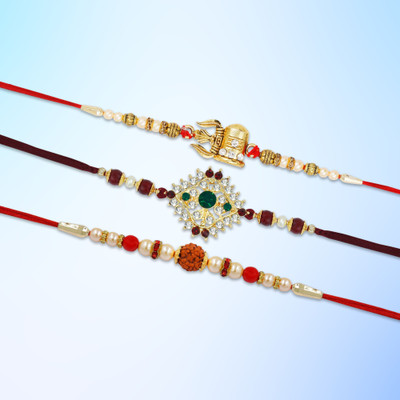 R A Enterprises Thread R-A-EN_62 Mauli Thread Chawal Roli Pack  Set(3 Rakhi, 1 Roli, 1 Chawal)