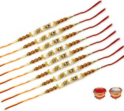 ShopGlobal Designer RAKHI-N1-8P Mauli Thread Rakhi  Set(Pack of 8 Multicolor Designer Rakhi with Roli and Chawal)