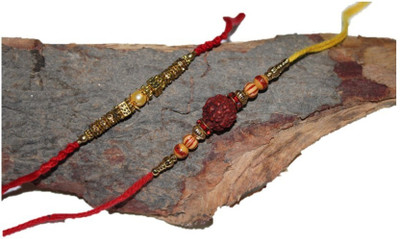 STYLISHRAKHI Rudraksh OM DESIGN RAKHI SET 24 Gold Finish Chawal Roli Pack  Set(2)