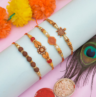 KASHVI FASHIOIN Religious Kashvi Rakshi set of 4 Designer Mauli Thread, Assorted Chawal Roli Pack  Set(4)