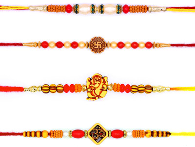 indian art & crafts Designer Set of 4 Pc Combo Rakhi for Brother Fancy Dora Pattern Rakhi For Bhaiya Assorted Rakhi  Set(Roli and Rise)