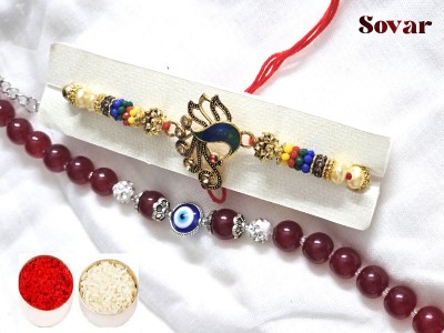 Sovar Bhaiya Bhabhi SovarRB6 Pearl Rakhi  Set(Bhaiya Bhabhi Rakhi, Roli Chawal Packet with BhagwanJi Rakhi)