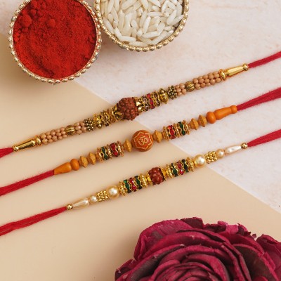 Rakhi Nation Designer CQ-CR-CY Assorted Rakhi  Set(3 Rakhi, Roli & Chawal, Greeting Card)