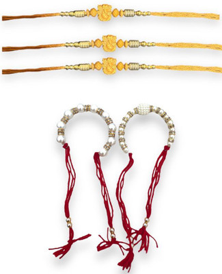Lakhdatar Mall Designer Designer Rakhi Combo for Bhai Bhabhi Set Of 5 Mauli Thread Chawal Roli Pack  Set(Designer Rakhi Combo for Bhai Bhabhi Set Of 5)
