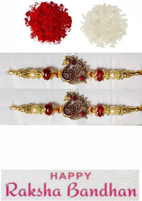 BHAVYA SALES Designer S492-N2-11 Gold Finish Rakhi  Set(2 Rakhi)