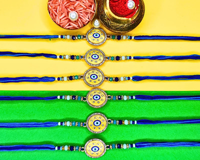 Orangenysha Designer N-RAKI9678-6PCS Mauli Thread Rakhi  Set(6 Rakhi)